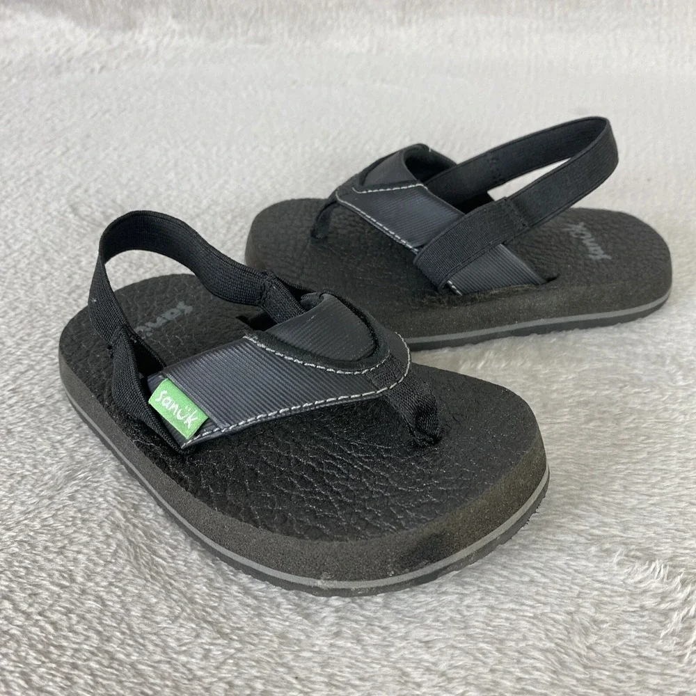 Sanuk Root Beer Cozy Baby Toddler Flip Flop Sandal Size 7 Black Slingback Water